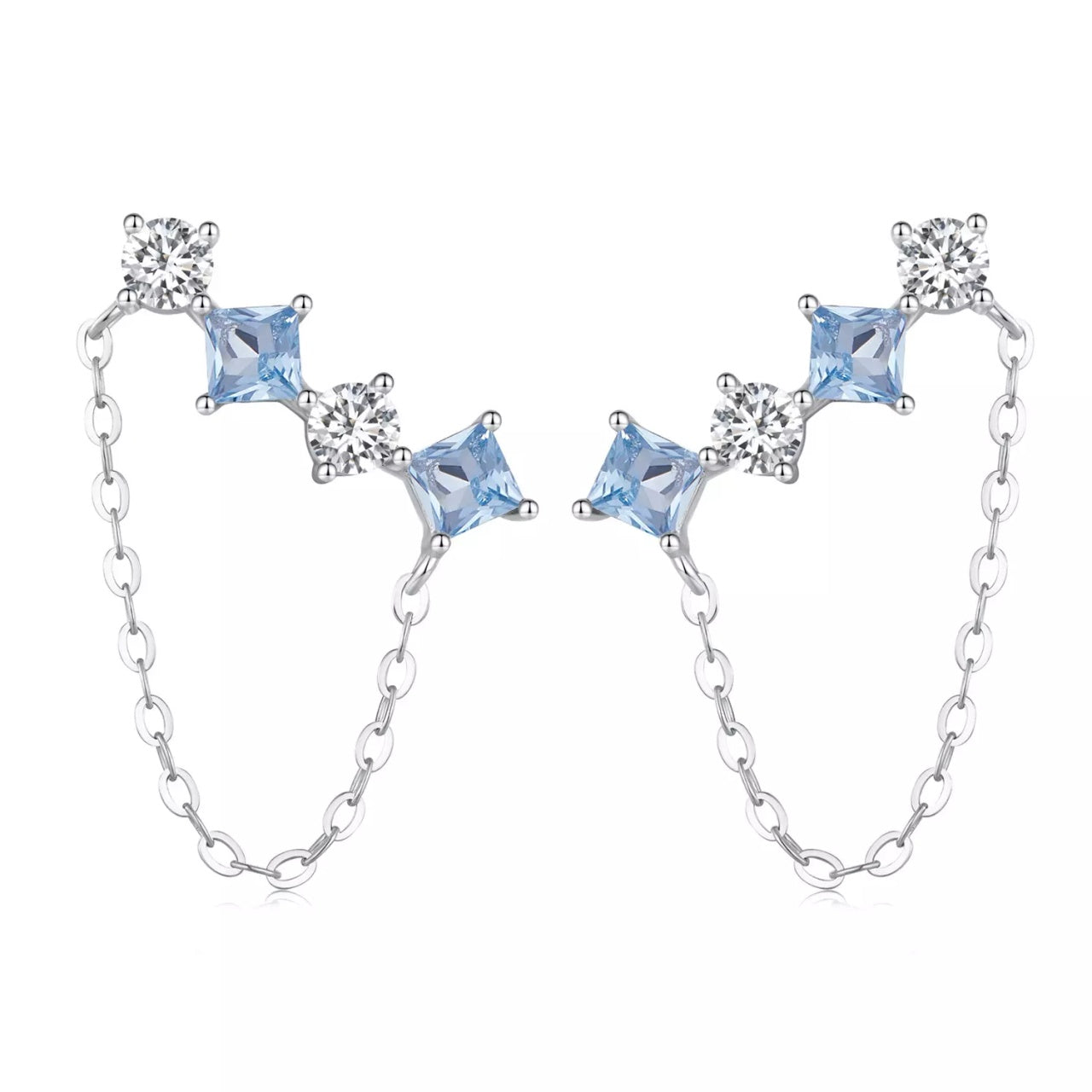 Cercei din argint Blue-Silver Crystals, Argint 925, Pentru Femei
