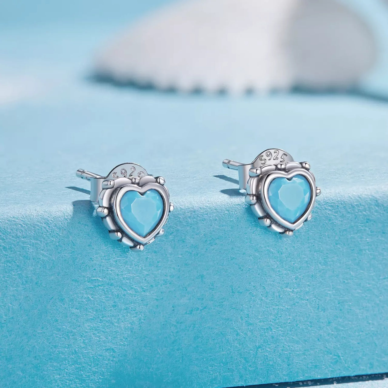 Cercei din argint Blue Vintage Heart, Argint 925, Pentru Femei