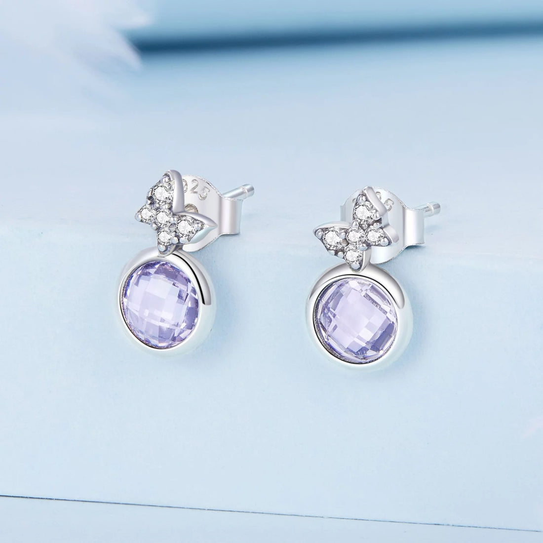 Cercei din argint Butterfly Purple Crystal, Argint 925, Pentru Femei 1.28g