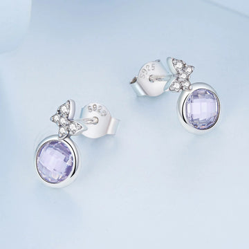 Cercei din argint Butterfly Purple Crystal, Argint 925, Pentru Femei 1.28g