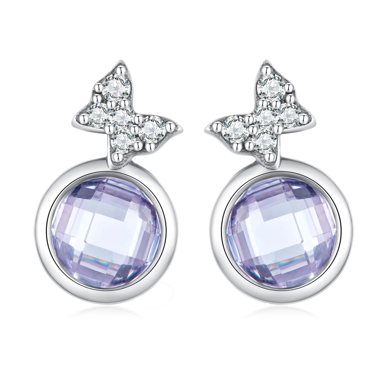 Cercei din argint Butterfly Purple Crystal, Argint 925, Pentru Femei 1.28g
