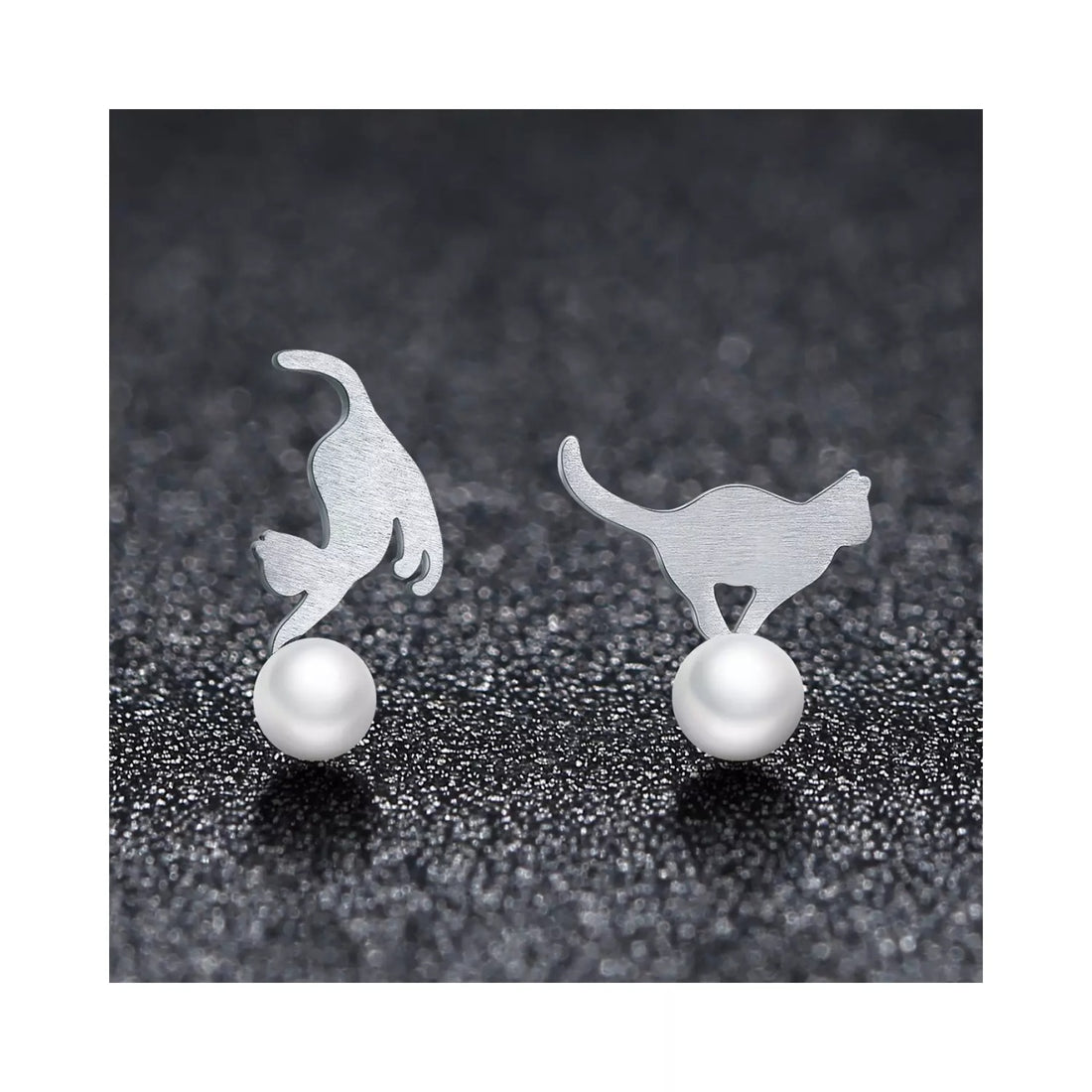 Cercei din argint Cat on Pearl, Argint 925, Pentru Femei 1.63g
