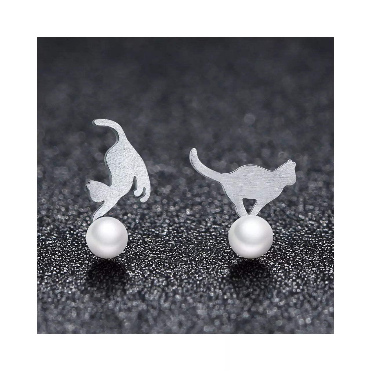 Cercei din argint Cat on Pearl, Argint 925, Pentru Femei 1.63g