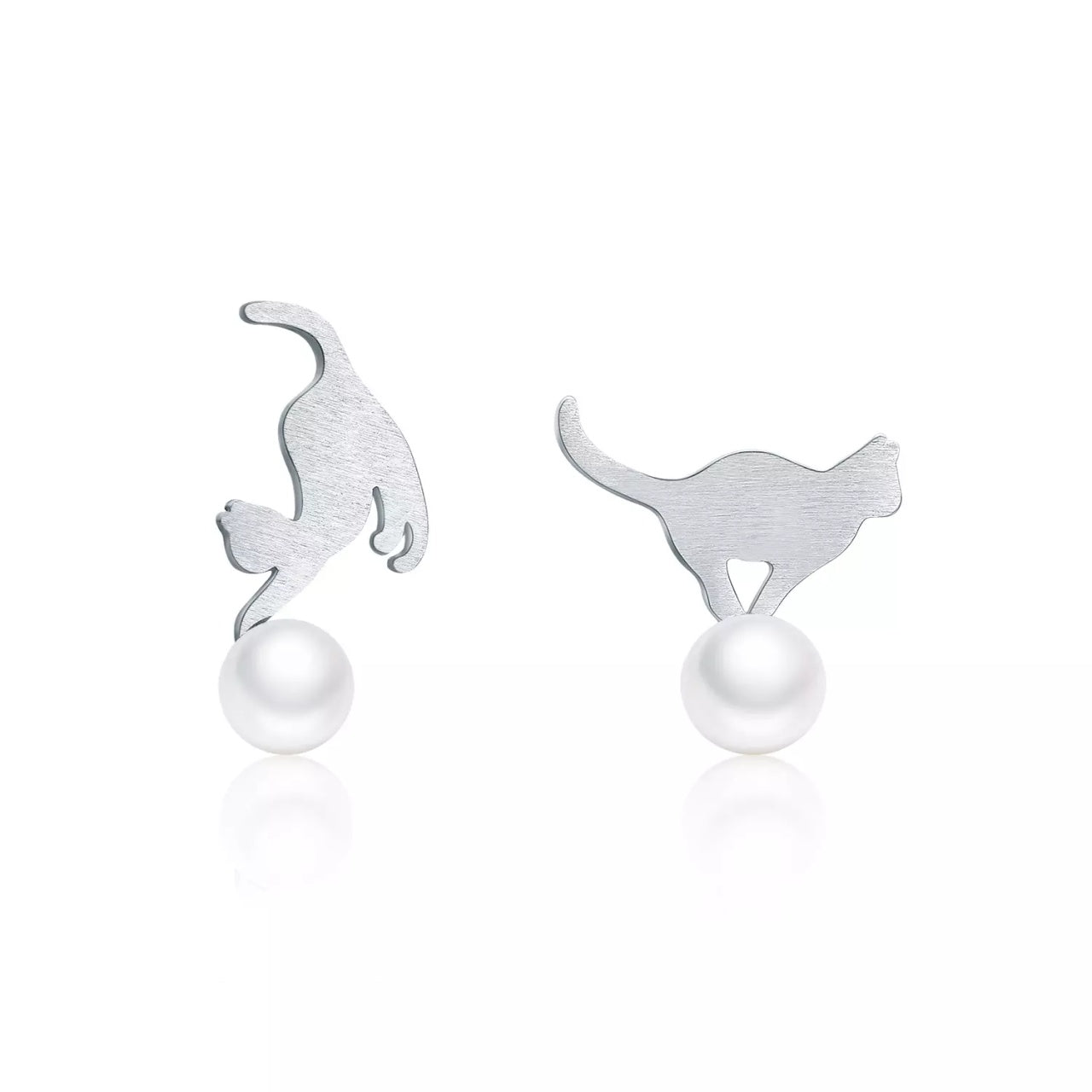 Cercei din argint Cat on Pearl, Argint 925, Pentru Femei 1.63g