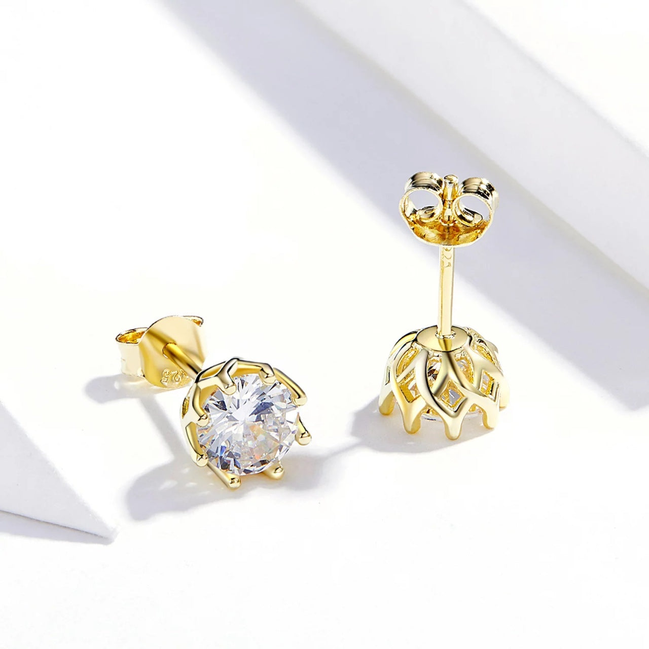 Cercei din argint Clear Classic Studs Golden, Argint 925, Pentru Femei