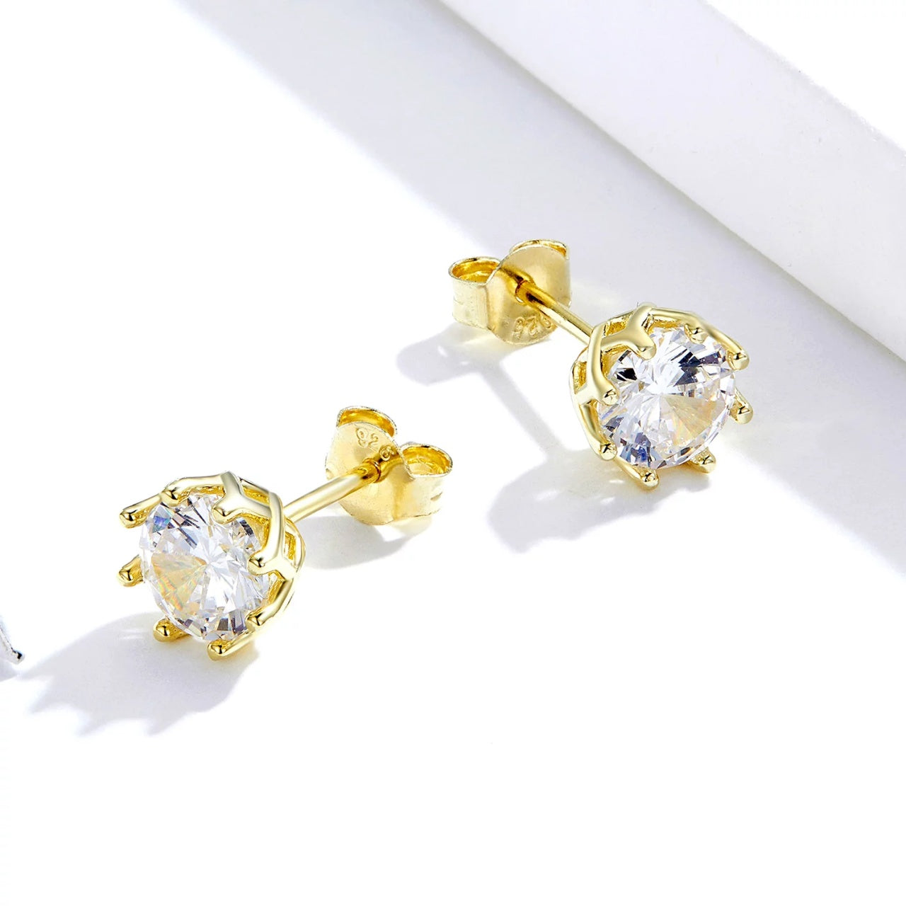 Cercei din argint Clear Classic Studs Golden, Argint 925, Pentru Femei
