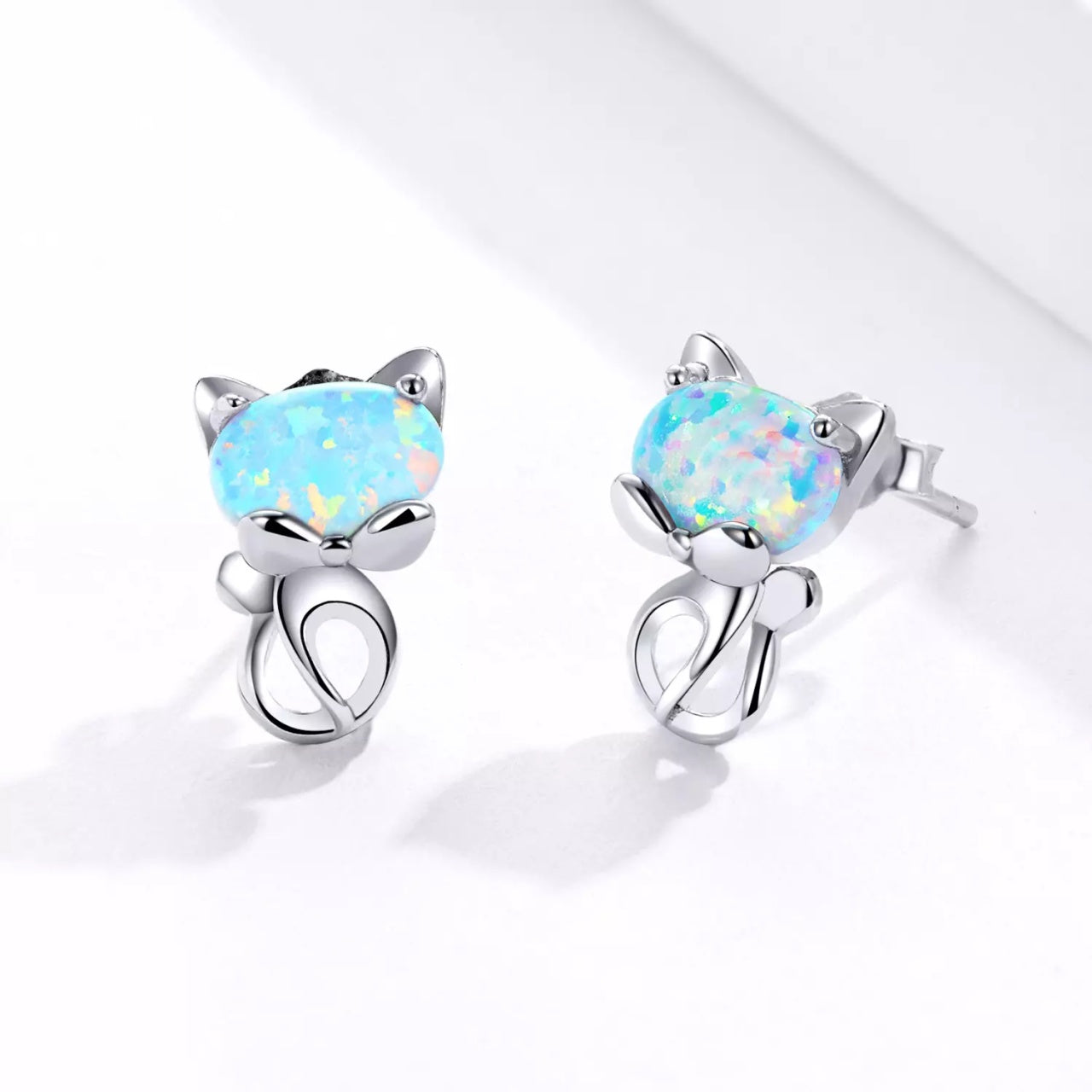 Cercei din argint Color Silver Cats, Argint 925, Pentru Femei