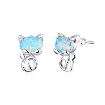 Cercei din argint Color Silver Cats, Argint 925, Pentru Femei