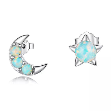 Cercei din argint Color Star and Moon, Argint 925, Pentru Femei