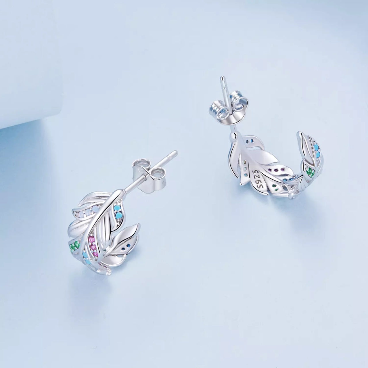 Cercei din argint Colorful Feather, Argint 925, Pentru Femei