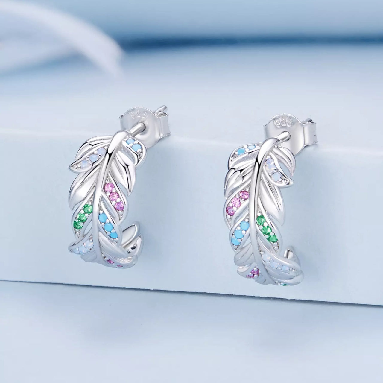 Cercei din argint Colorful Feather, Argint 925, Pentru Femei