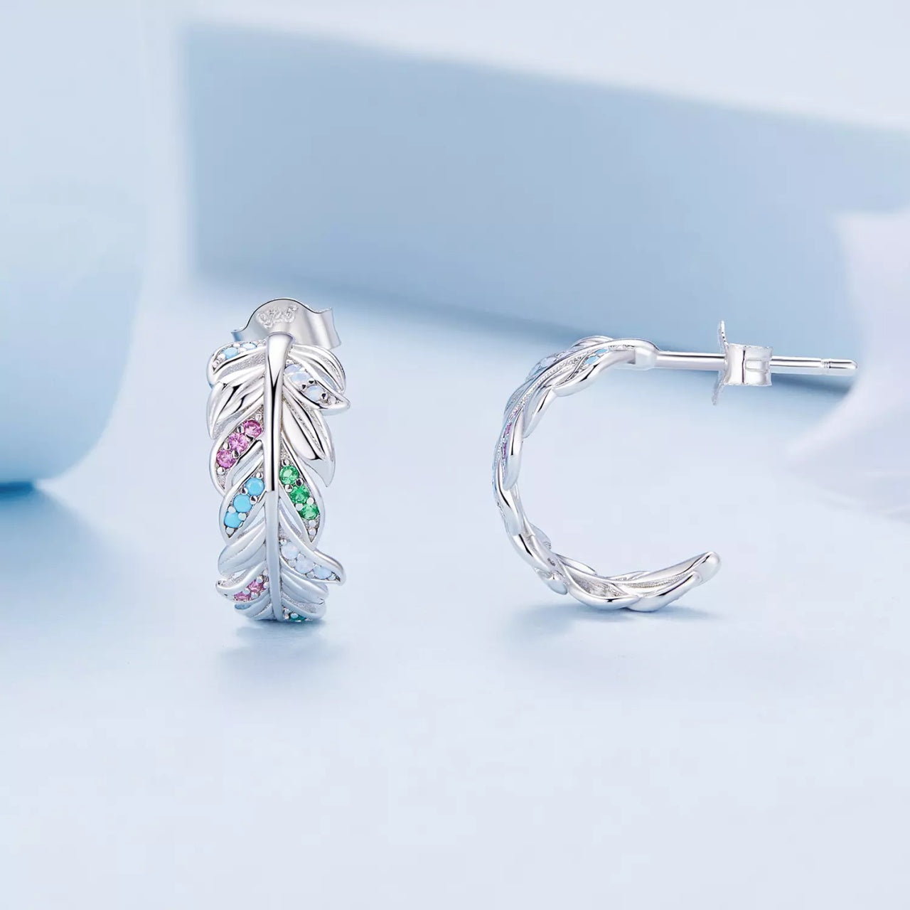Cercei din argint Colorful Feather, Argint 925, Pentru Femei