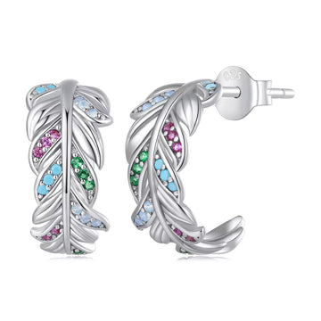 Cercei din argint Colorful Feather, Argint 925, Pentru Femei