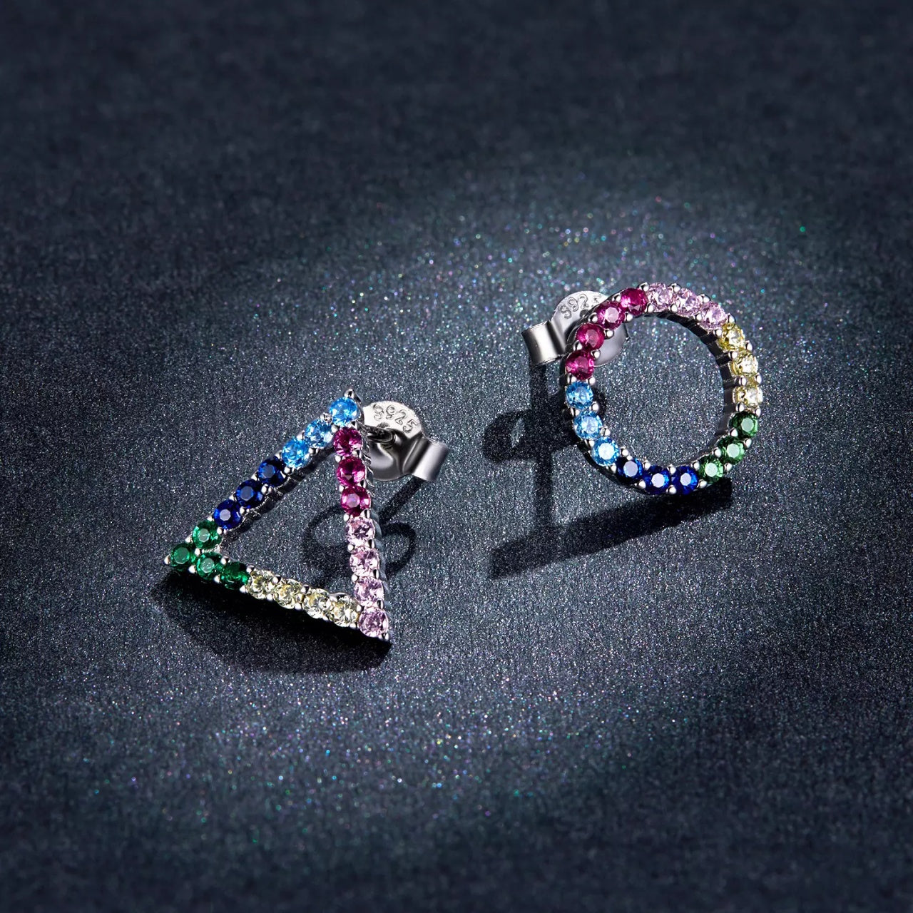 Cercei din argint Colorful Geometric Shapes, Argint 925, Pentru Femei