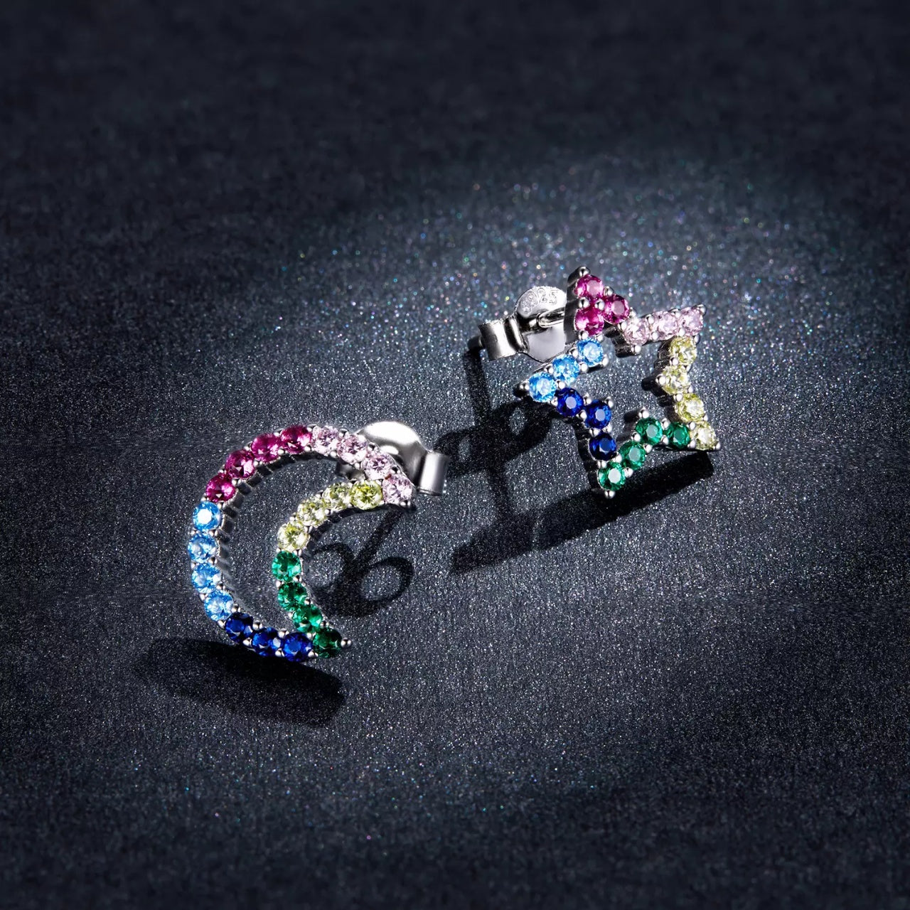 Cercei din argint Colorful Moon and Stars, Argint 925, Pentru Femei