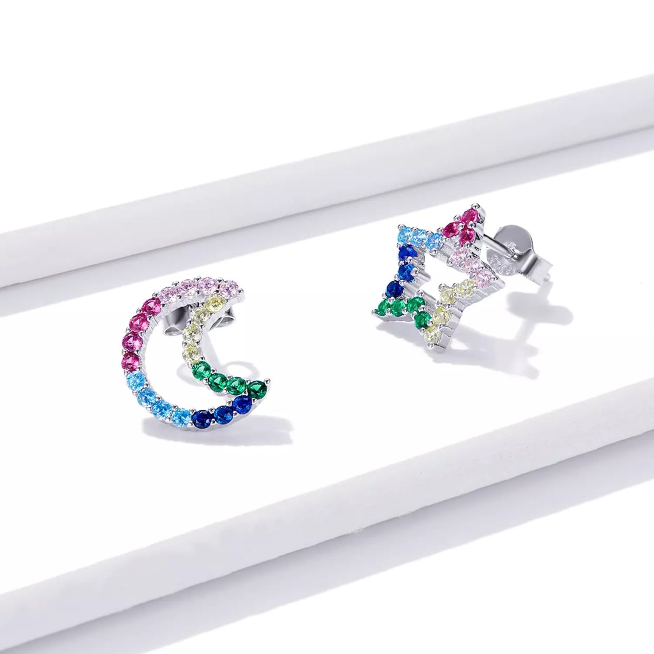 Cercei din argint Colorful Moon and Stars, Argint 925, Pentru Femei