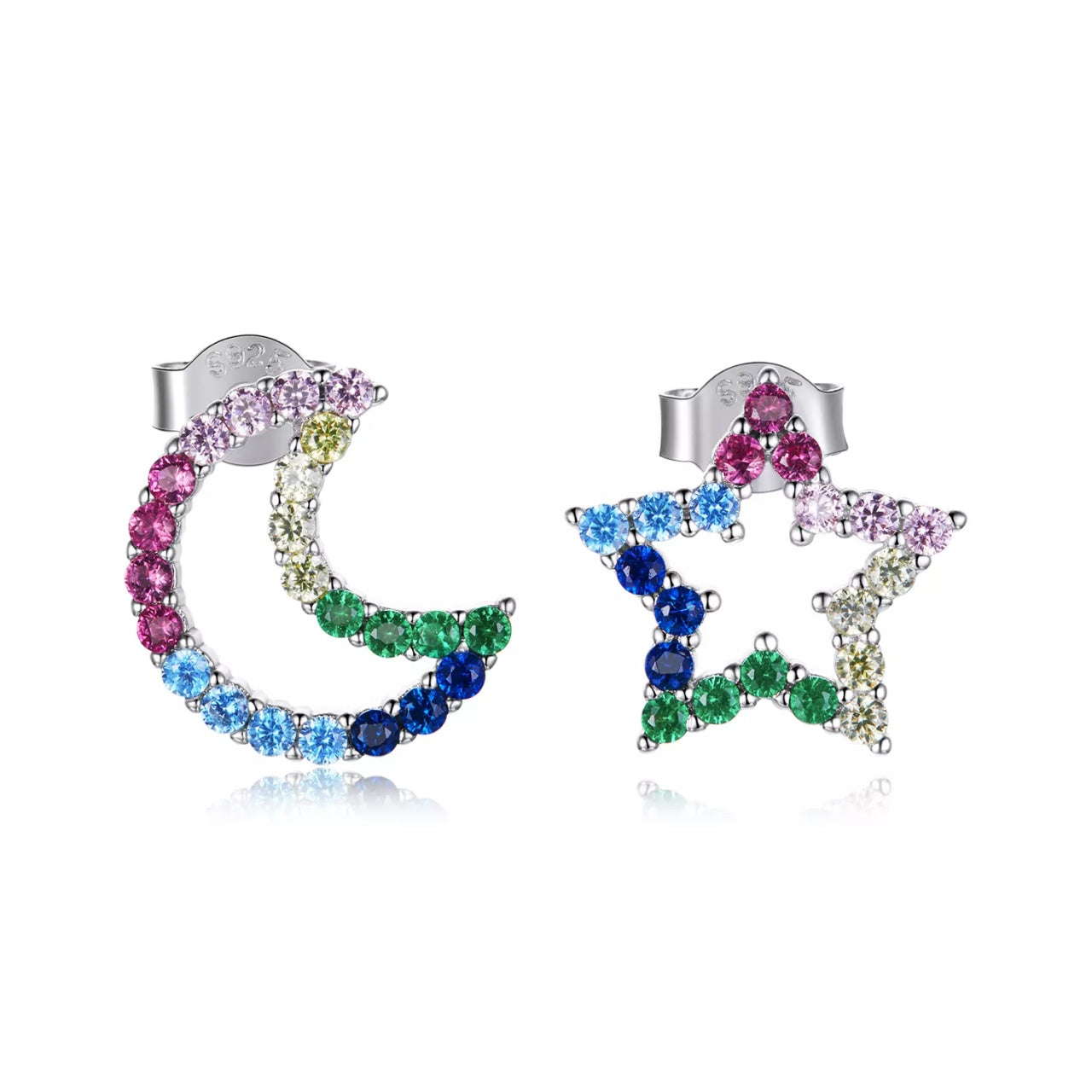 Cercei din argint Colorful Moon and Stars, Argint 925, Pentru Femei