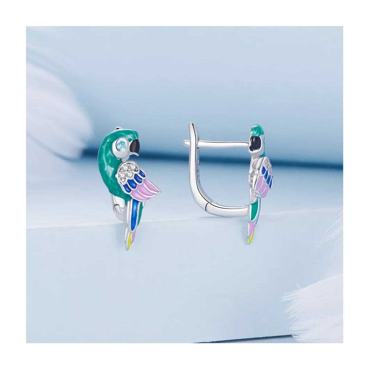 Cercei din argint Colorful Parrot, Argint 925, Pentru Femei