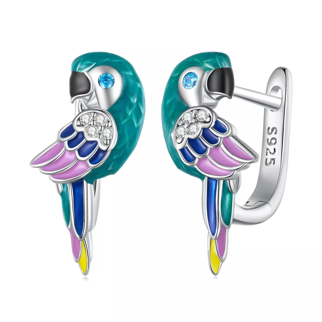 Cercei din argint Colorful Parrot, Argint 925, Pentru Femei