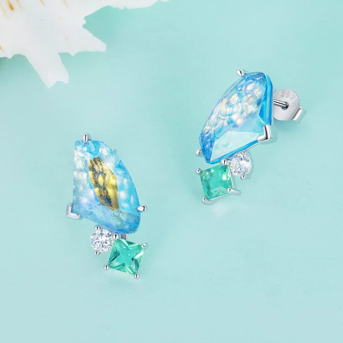 Cercei din argint Colorful Sea Gem, Argint 925, Pentru Femei