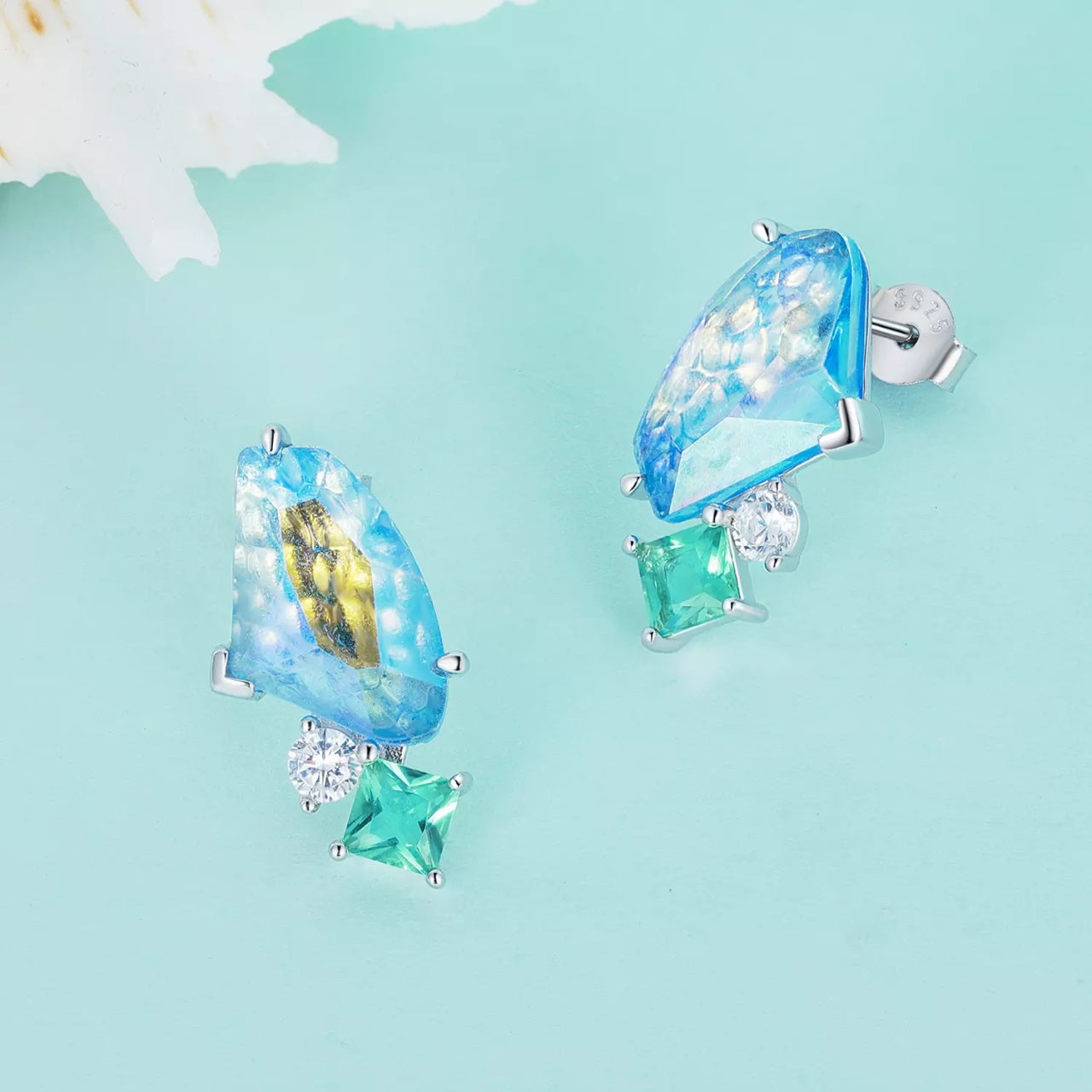 Cercei din argint Colorful Sea Gem, Argint 925, Pentru Femei