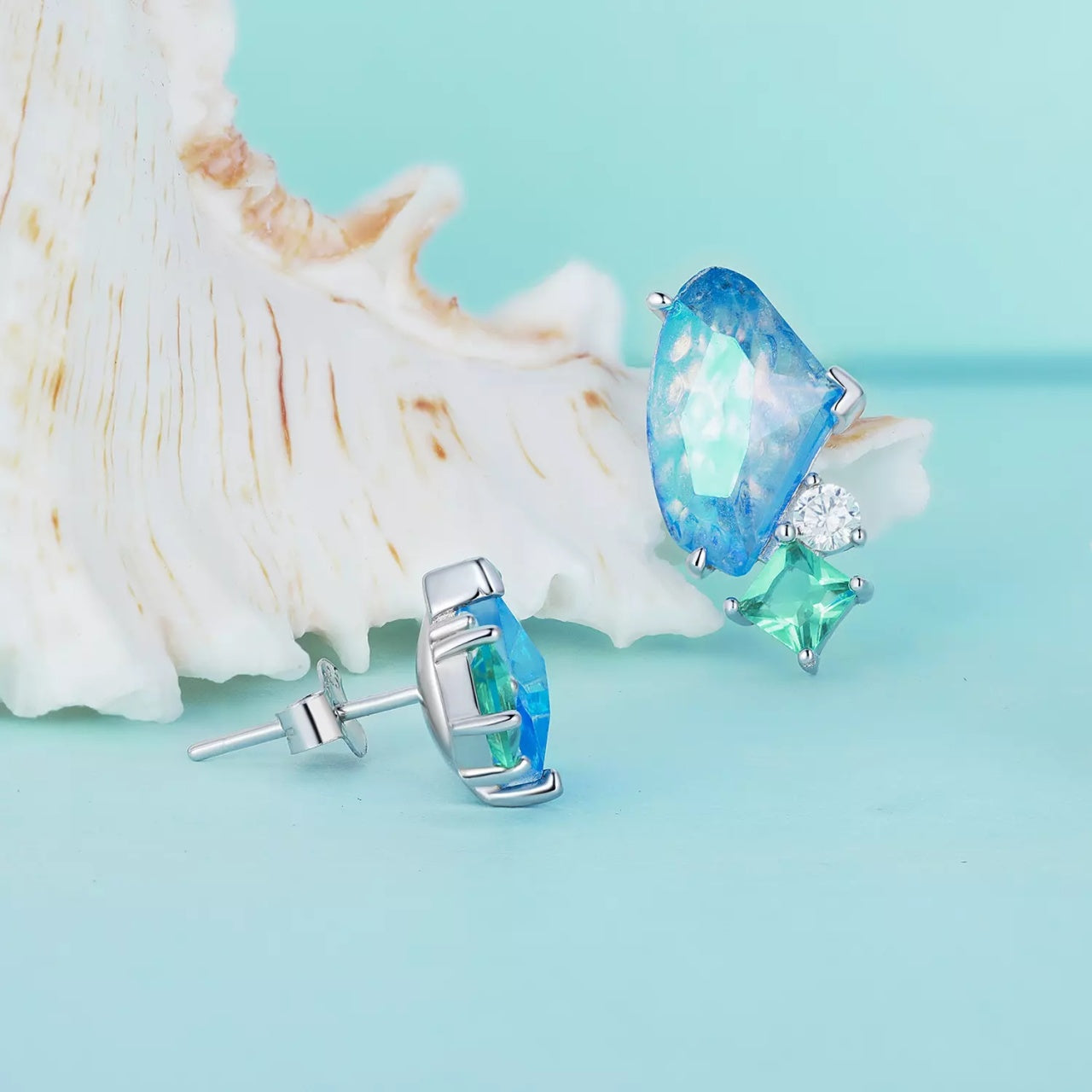 Cercei din argint Colorful Sea Gem, Argint 925, Pentru Femei