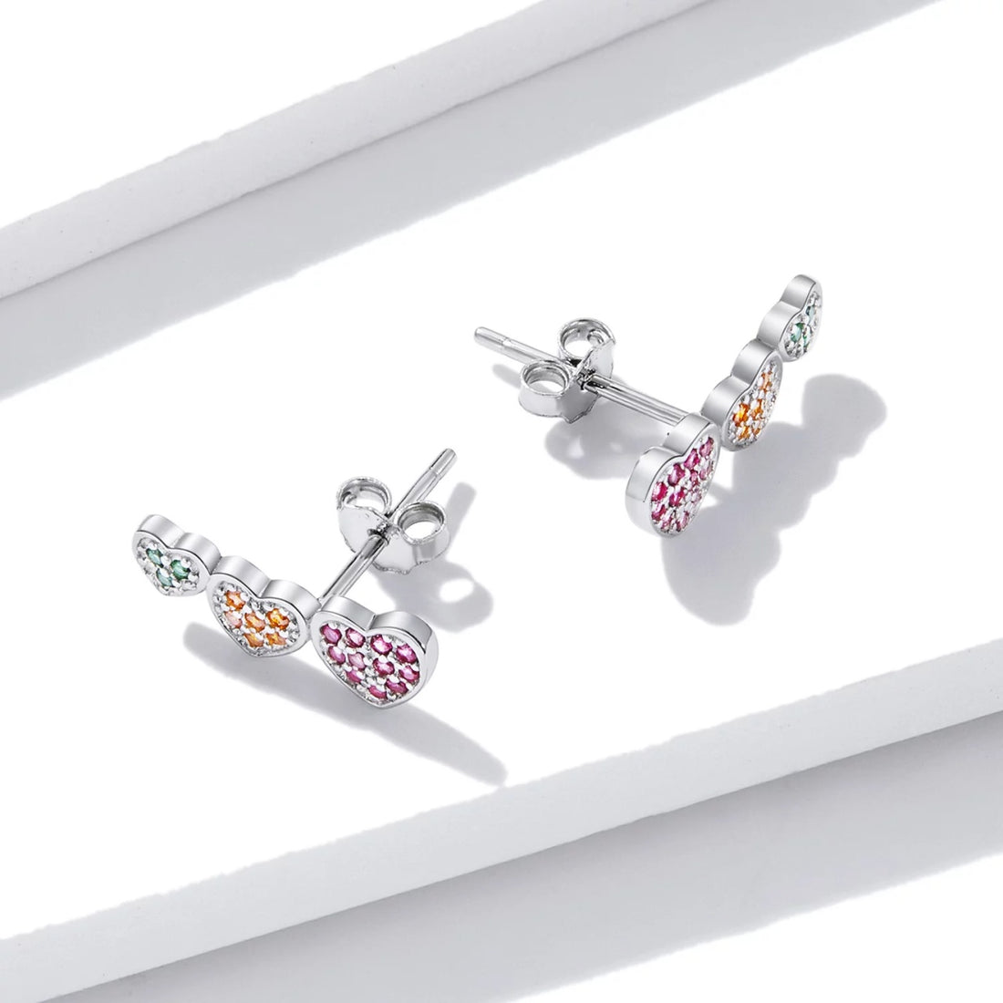 Cercei din argint Coloured Trio Hearts, Argint 925, Pentru Femei 1.21g