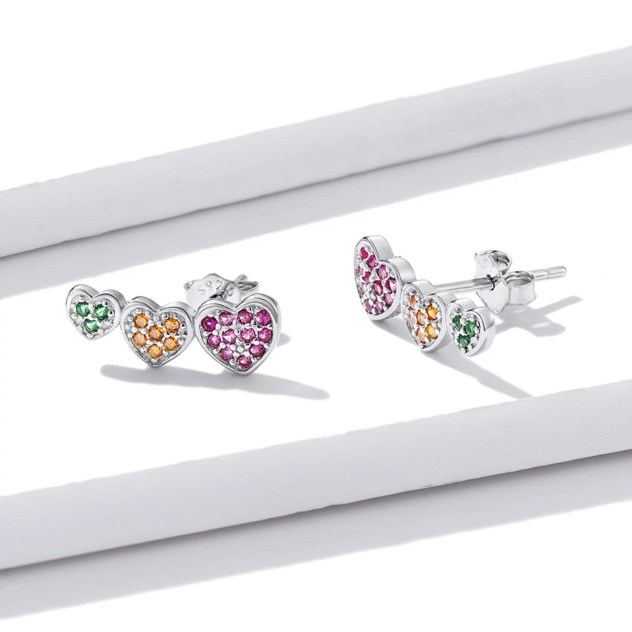 Cercei din argint Coloured Trio Hearts, Argint 925, Pentru Femei 1.21g