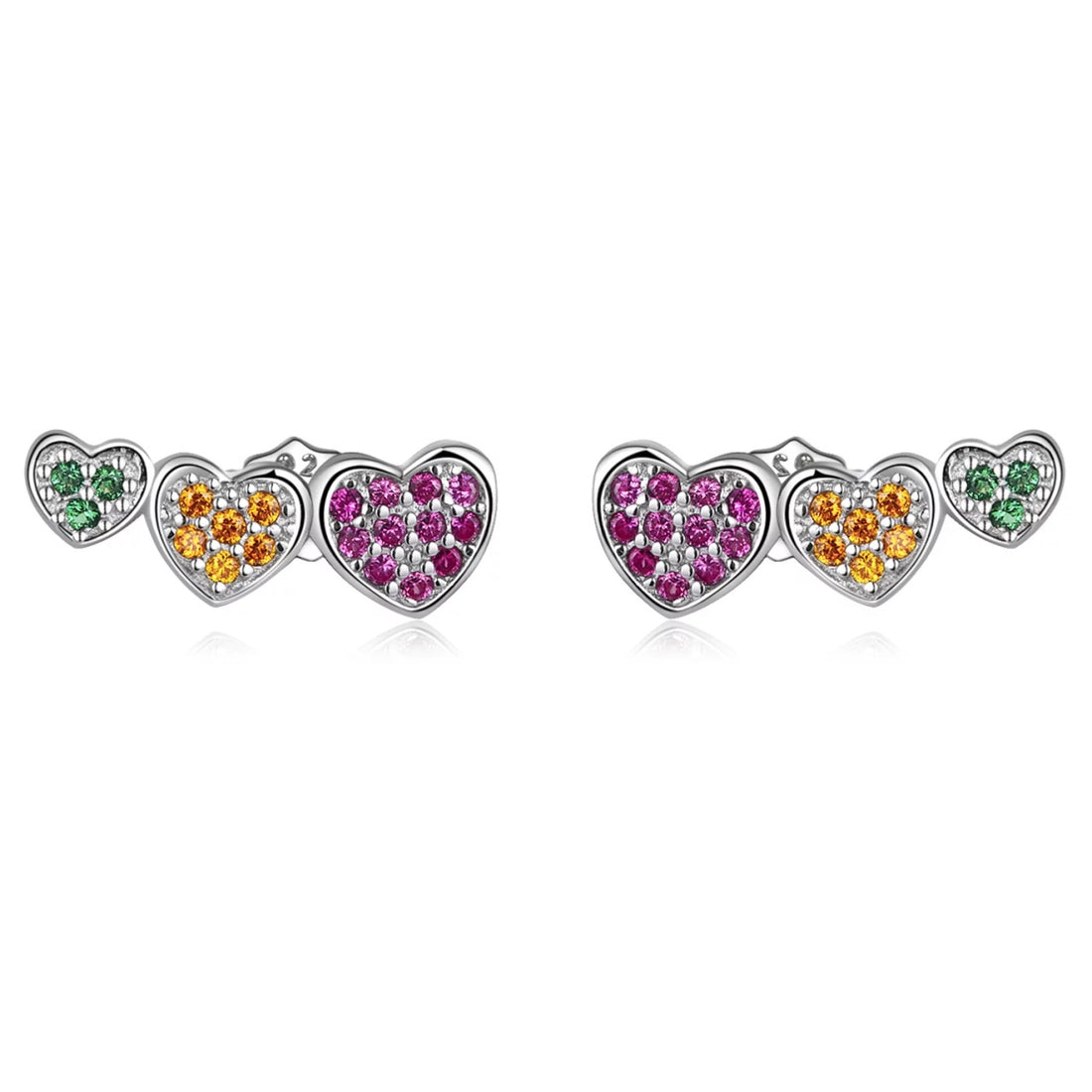 Cercei din argint Coloured Trio Hearts, Argint 925, Pentru Femei 1.21g