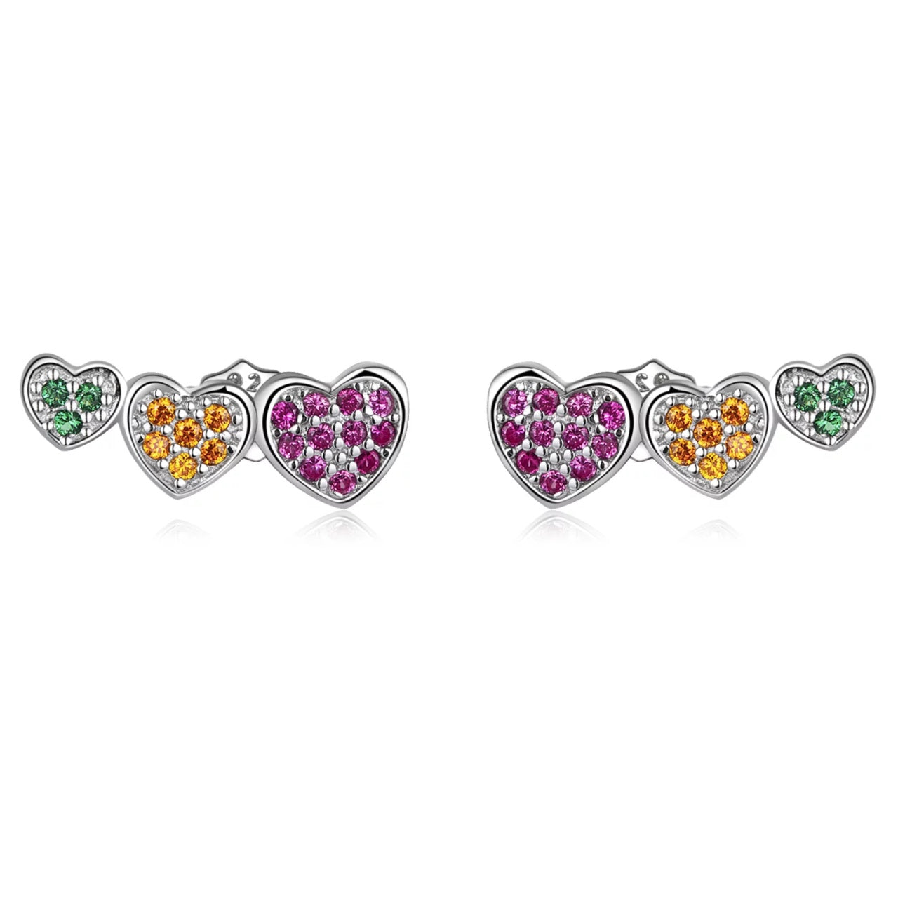 Cercei din argint Coloured Trio Hearts, Argint 925, Pentru Femei 1.21g
