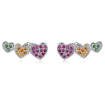 Cercei din argint Coloured Trio Hearts, Argint 925, Pentru Femei 1.21g