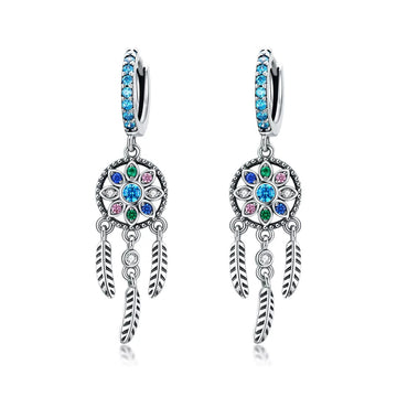 Cercei din argint Colourful Dream Catcher, Argint 925, Pentru Femei