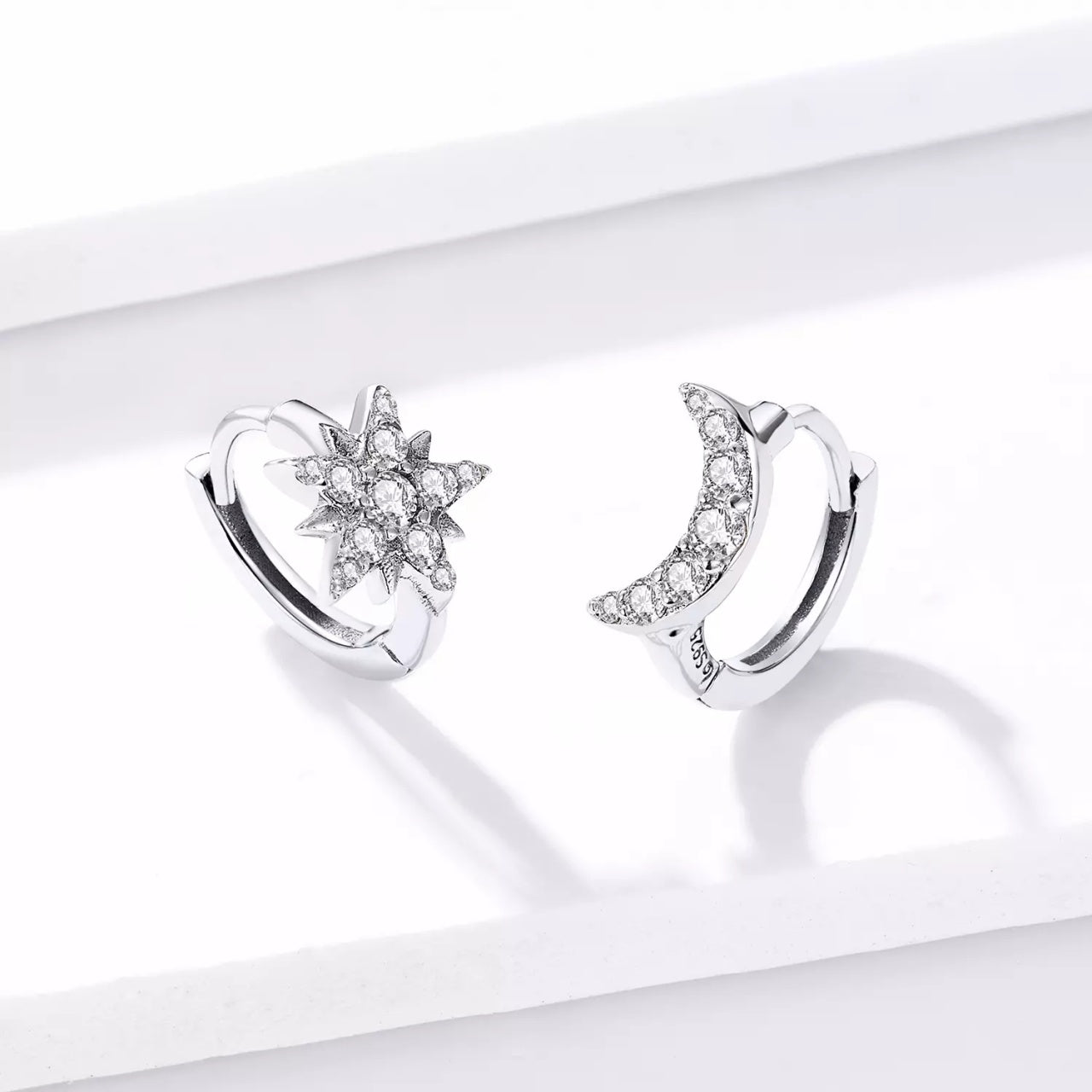 Cercei din argint Crystal Moon and Star, Argint 925, Pentru Femei
