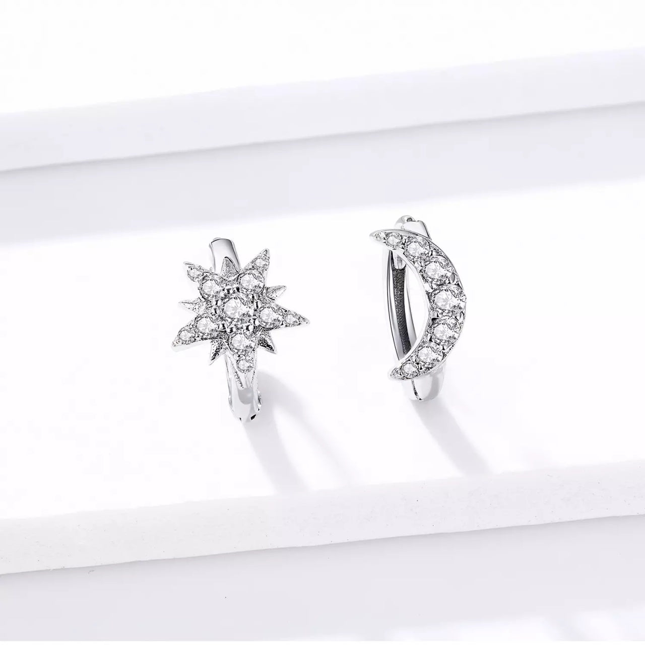 Cercei din argint Crystal Moon and Star, Argint 925, Pentru Femei