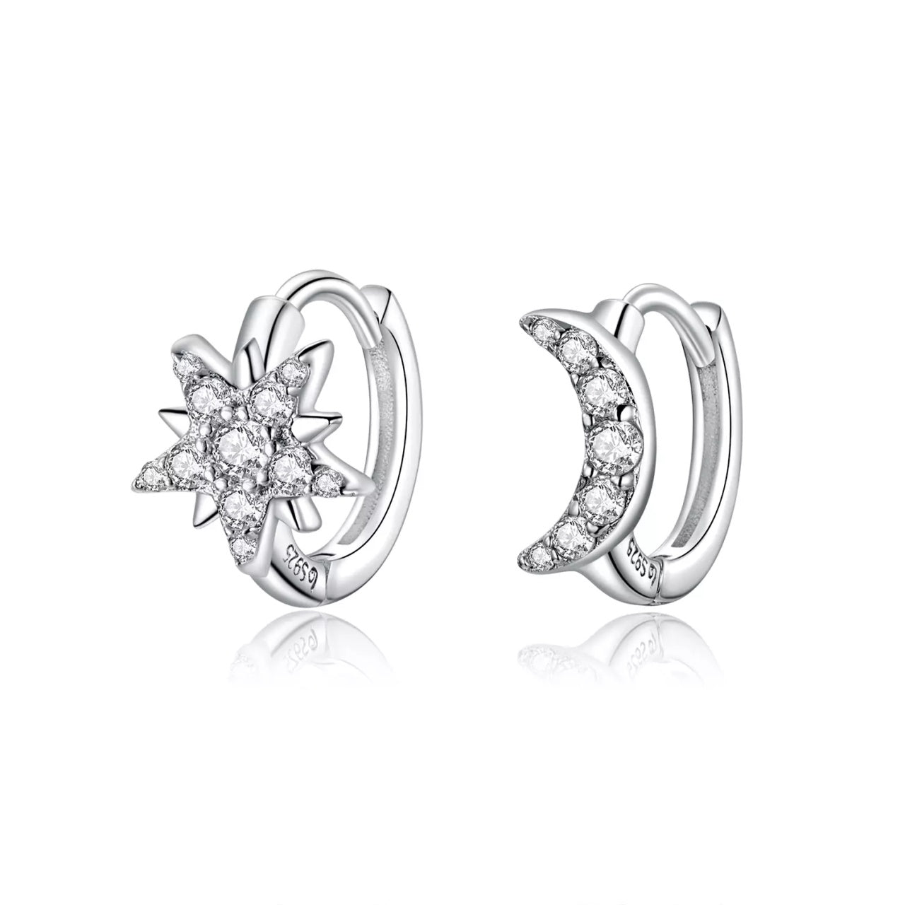 Cercei din argint Crystal Moon and Star, Argint 925, Pentru Femei