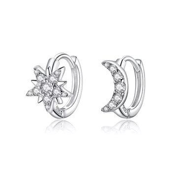 Cercei din argint Crystal Moon and Star, Argint 925, Pentru Femei