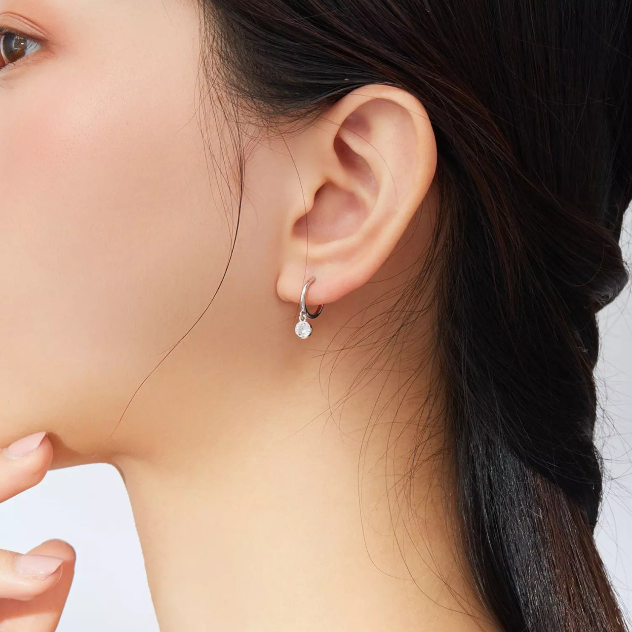 Cercei din argint Crystal Pendant Hoops, Argint 925, Pentru Femei