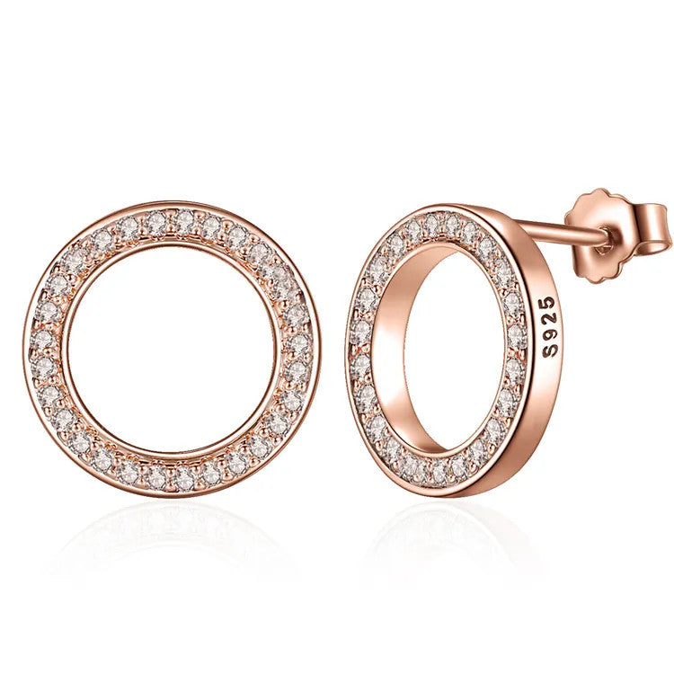Cercei din Argint 925 cu Cerculet si Cristale Rose/Roz 1.78g