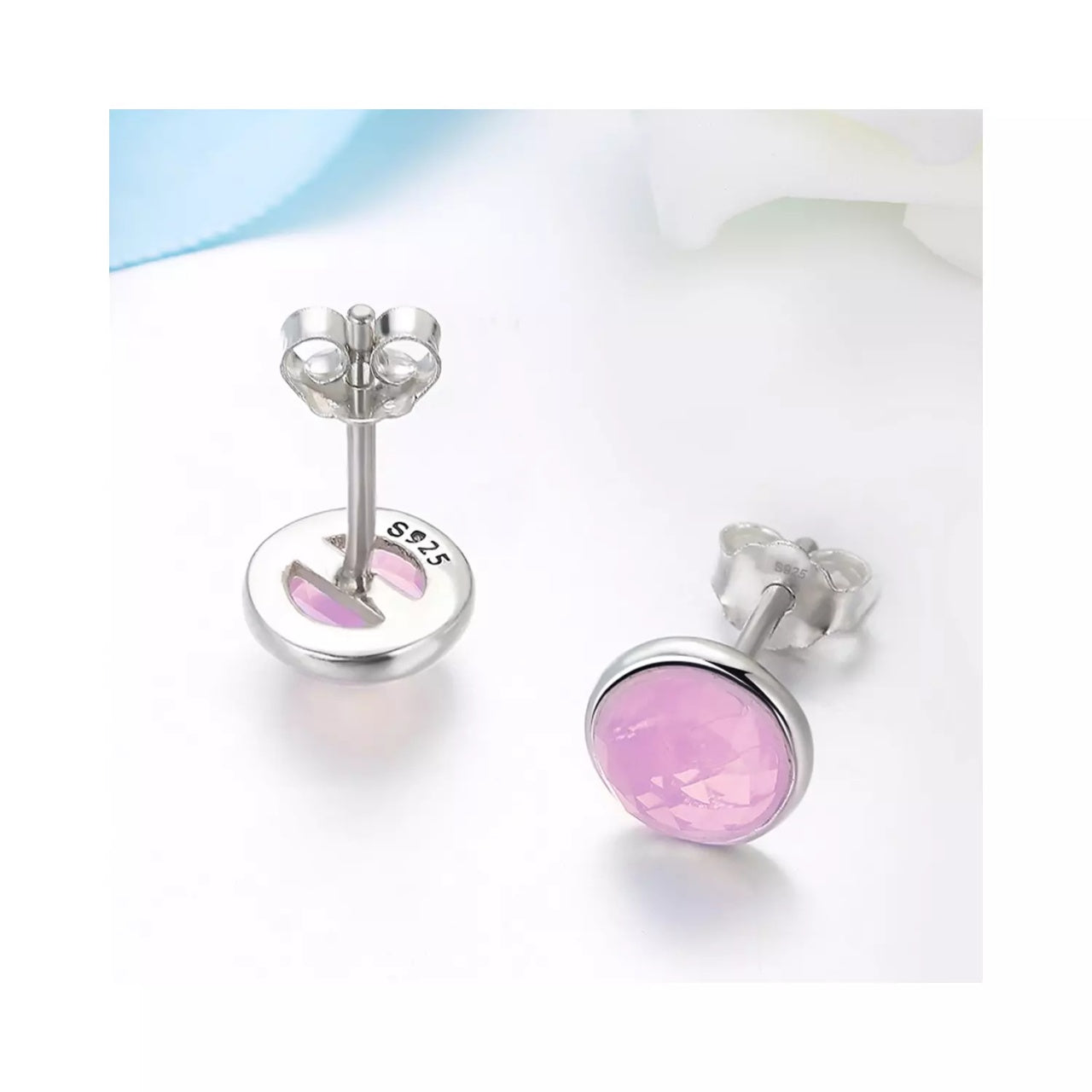Cercei din argint cu Cristale Roz Opalescent, Argint 925, Pentru Femei