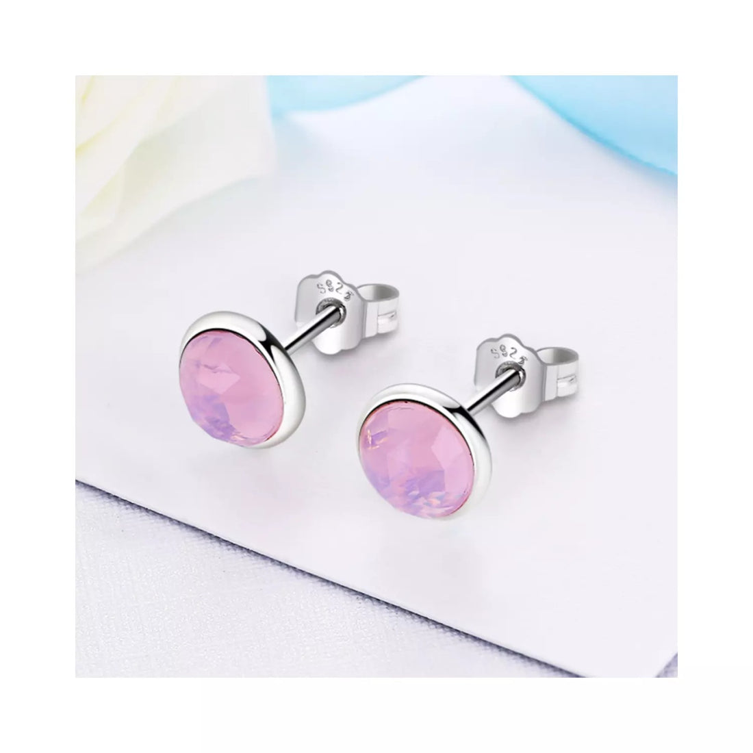 Cercei din argint cu Cristale Roz Opalescent, Argint 925, Pentru Femei