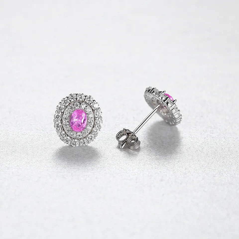 Cercei din Argint 925 cu forma ovala -Pink 1.6g