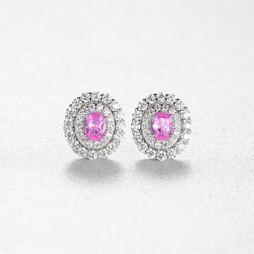 Cercei din Argint 925 cu forma ovala -Pink 1.6g