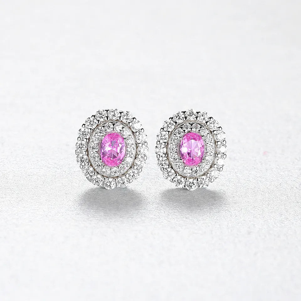 Cercei din Argint 925 cu forma ovala -Pink 1.6g