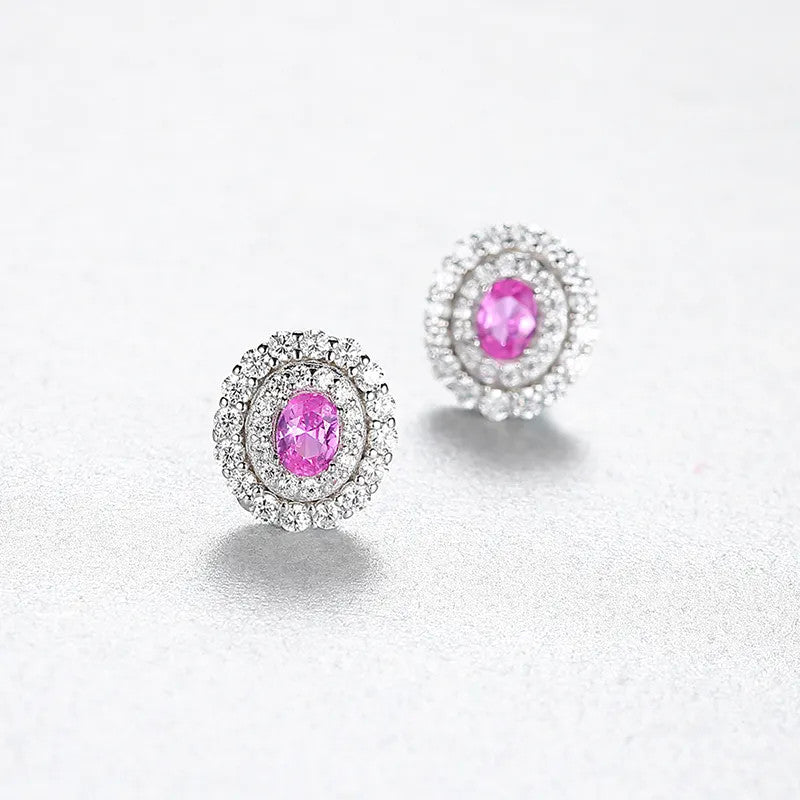 Cercei din Argint 925 cu forma ovala -Pink 1.6g