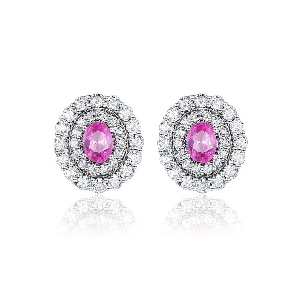 Cercei din Argint 925 cu forma ovala -Pink 1.6g