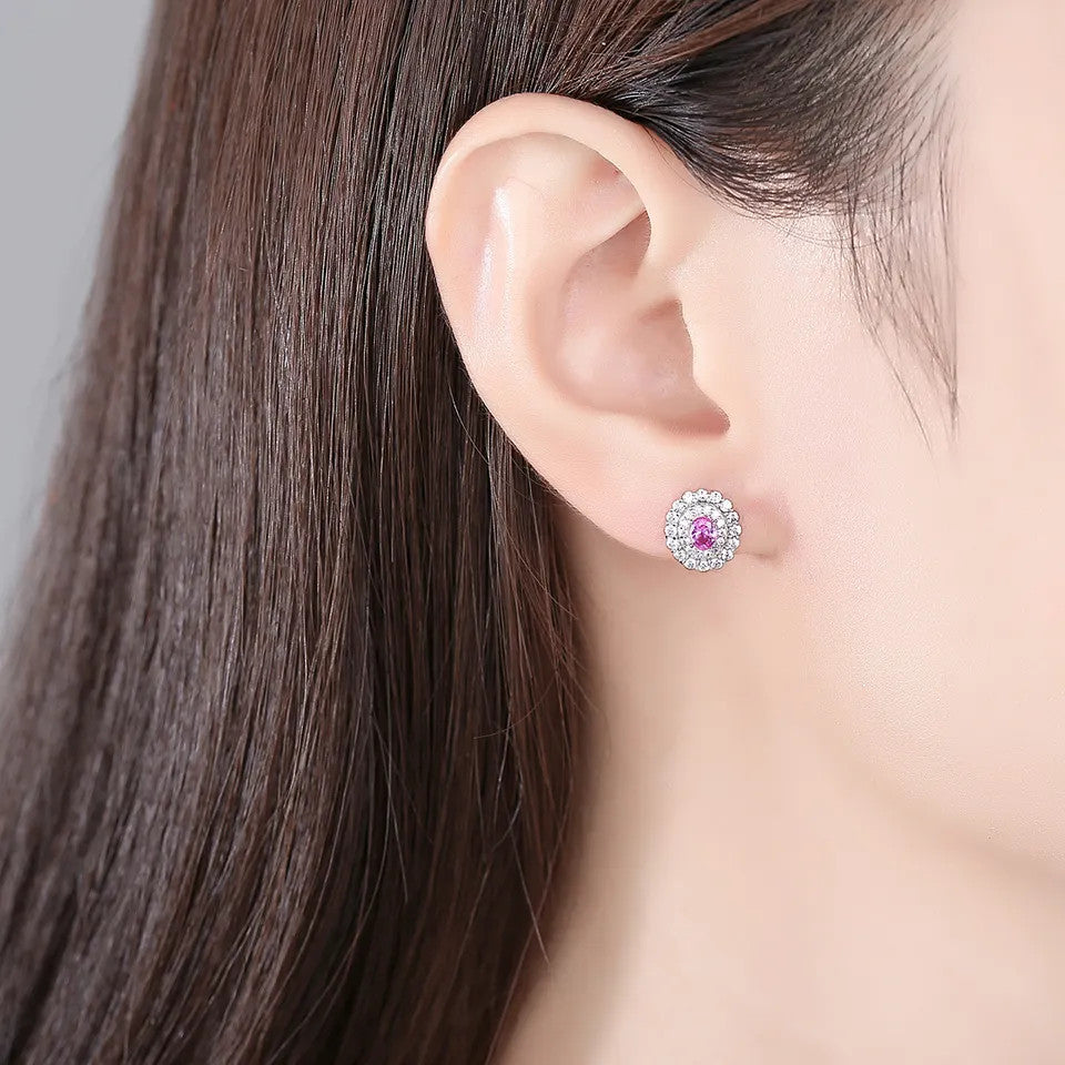 Cercei din Argint 925 cu forma ovala -Pink 1.6g