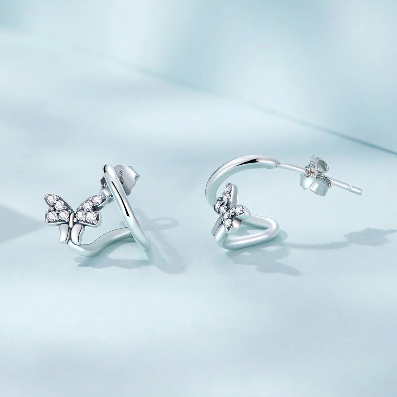 Cercei din argint Curved Butterflies, Argint 925, Pentru Femei