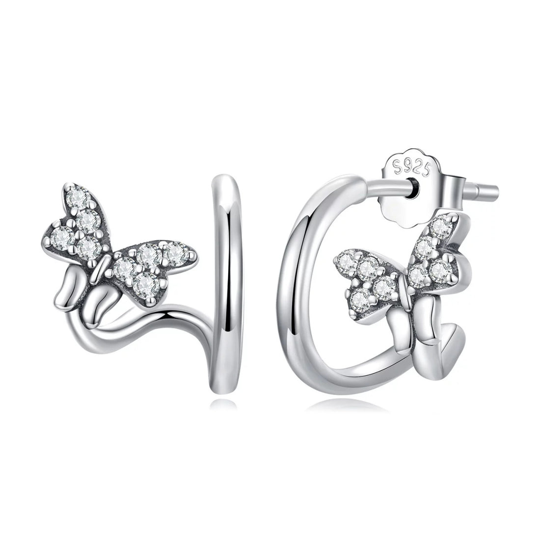 Cercei din argint Curved Butterflies, Argint 925, Pentru Femei
