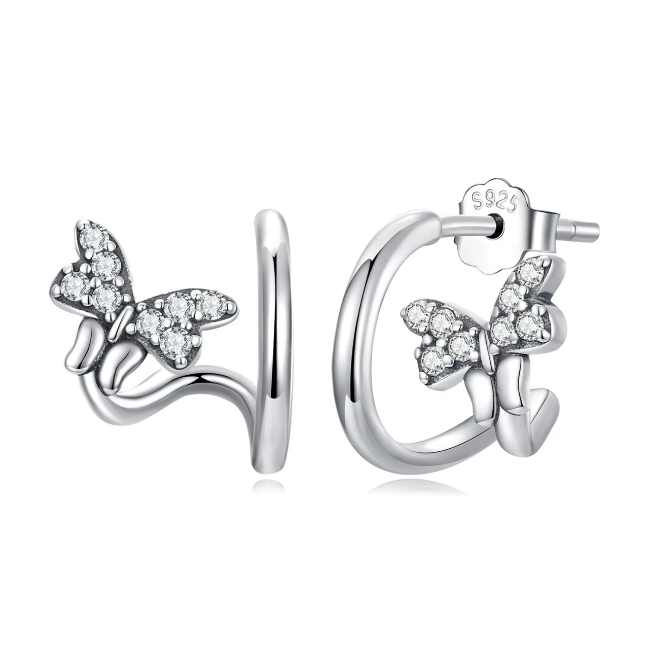 Cercei din argint Curved Butterflies, Argint 925, Pentru Femei