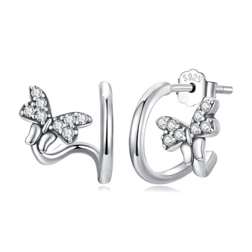 Cercei din argint Curved Butterflies, Argint 925, Pentru Femei